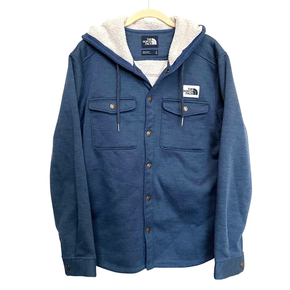 The North Face Mens Blue Sherpa Lined Hooded Jacket Snaps NF0A3MMR Large